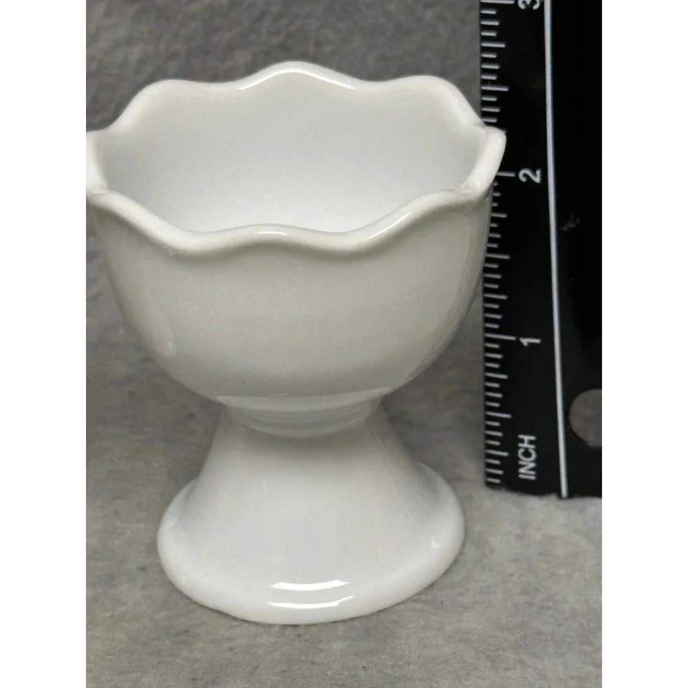 Pier 1 Egg Cup Set of 2 White Scalloped‎ Ceramic Pedestal Pair